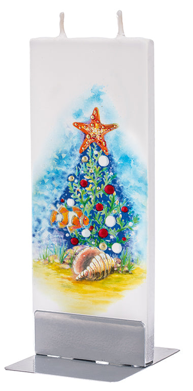 Flatyz Handmade Lithuanian Twin Wick Unscented Thin Flat Candle - Coral Reef Christmas Tree