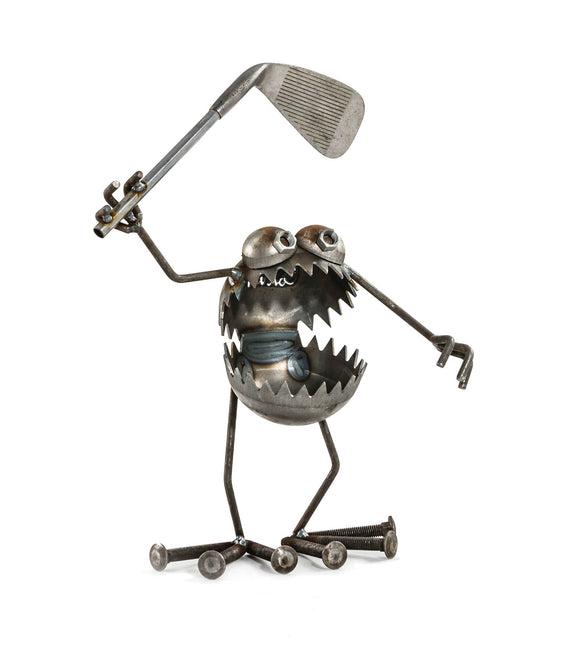 Sugarpost Gnome Be Gone Medium Golfer Welded Scrap Metal Art Sculpture Item #2002