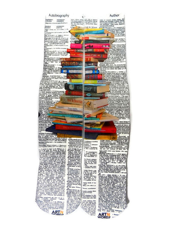 Artnwordz Stacked Books Unisex Dictionary Art Socks