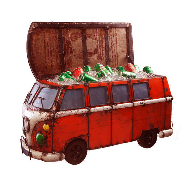 Think Outside Red Kombi Handmade Metal Van Fully Functional Beverage Cooler