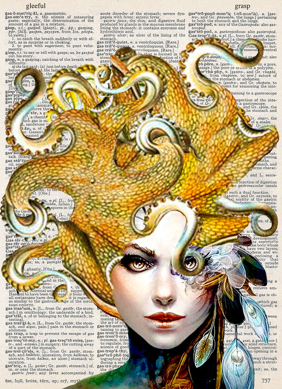 Artnwordz Lady Kraken Dictionary Page Wall Art Print