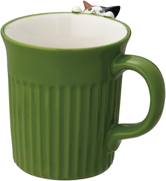 Niramekko Mike Ceramic Green Mug with Calico Cat