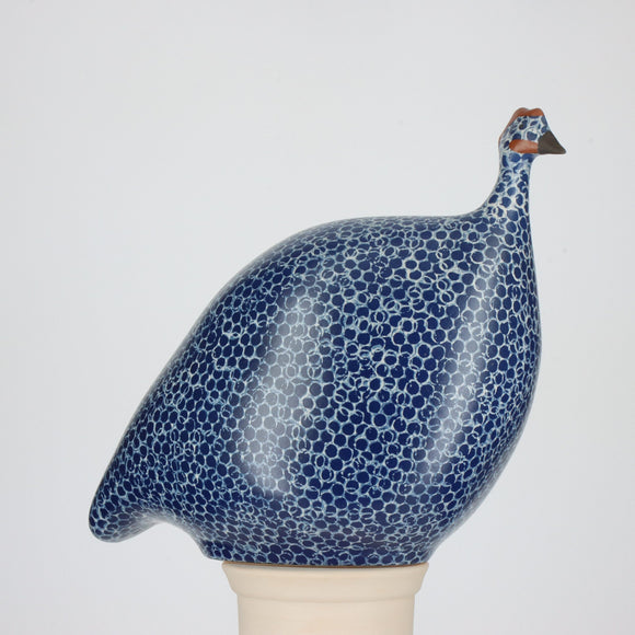 Les Ceramiques de Lussan Small Ceramic Guinea Fowl - Matte Blue Spotted White