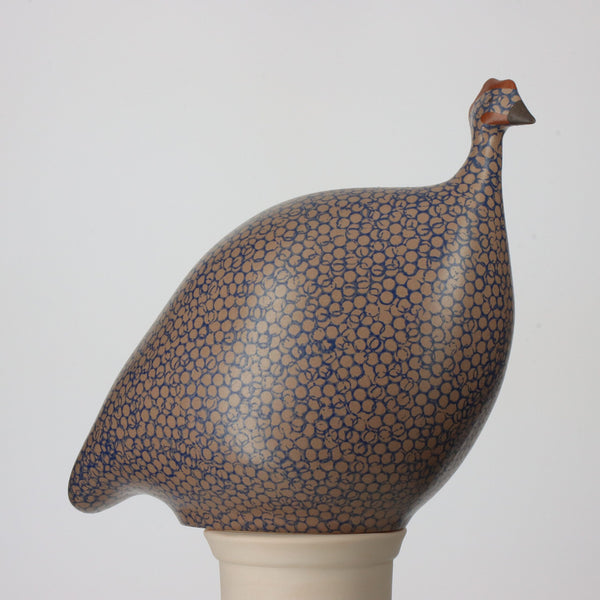 Les Ceramiques de Lussan Small Ceramic Guinea Fowl - Matte Brown Spotted Blue