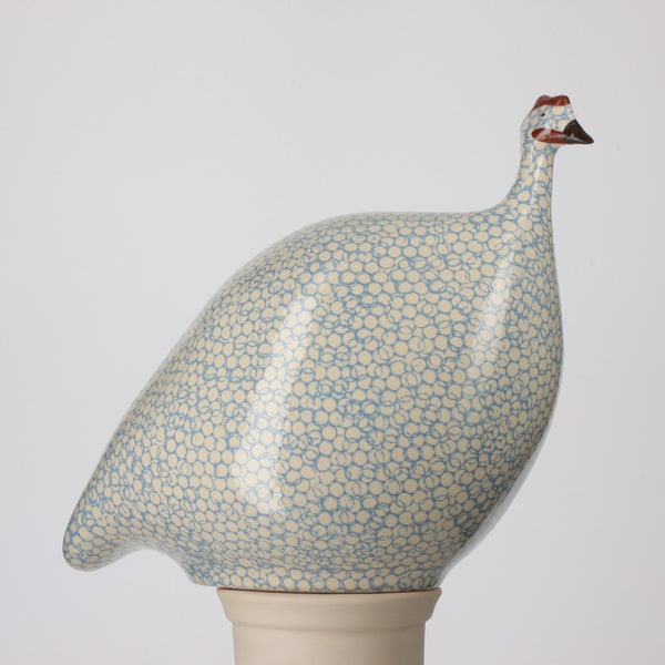 Ceramiques de Lussan Large Ceramic Guinea Fowl - White Spotted Lavender Blue