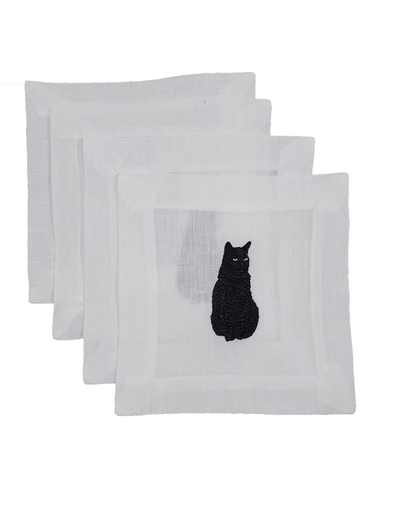 Lettermade Black Cat Embroidered Cocktail Napkins - Set of 4