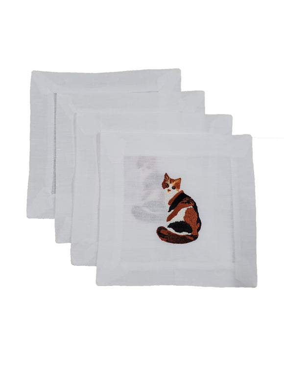 Lettermade Calico Cat Embroidered Cocktail Napkins - Set of 4
