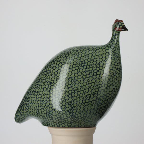 Les Ceramiques de Lussan Small Ceramic Guinea Fowl - Green Spotted Cobalt Blue