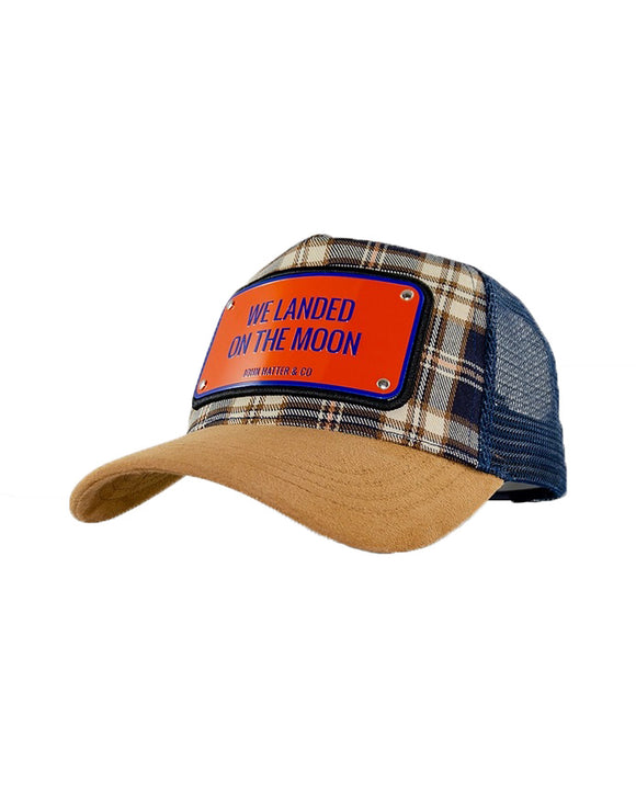 John Hatter We Landed On the Moon Brown Plaid Adjustable Trucker Cap Hat