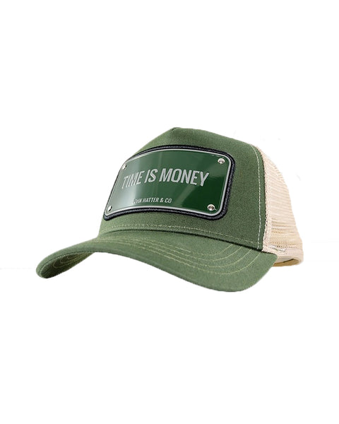 John Hatter & Co Time is Money Green Adjustable Trucker Cap Hat