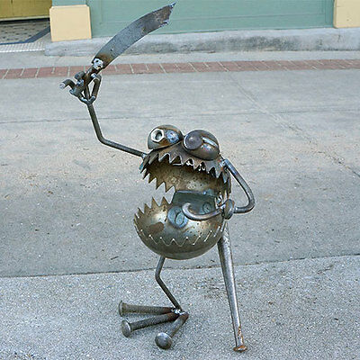 Sugarpost Gnome Be Gone One Legged Pirate with Sword & Hook Welded Metal Art