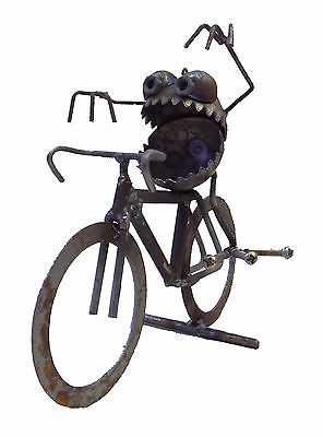 Sugarpost Gnome Be Gone Bicycle Bike Rider Welded Metal Art Item #1027