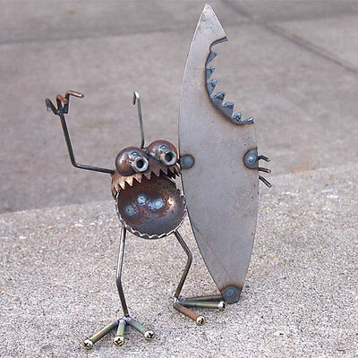 Sugarpost Mini Gnome Be Gone Shark Bite Surfer Outdoor Garden Welded Metal Art