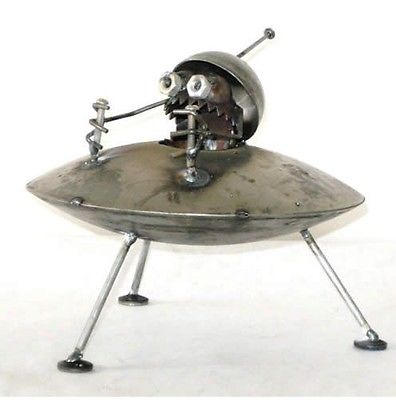 Sugarpost Mini Gnome Be Gone Alien UFO Outdoor Garden Home Welded Metal Art