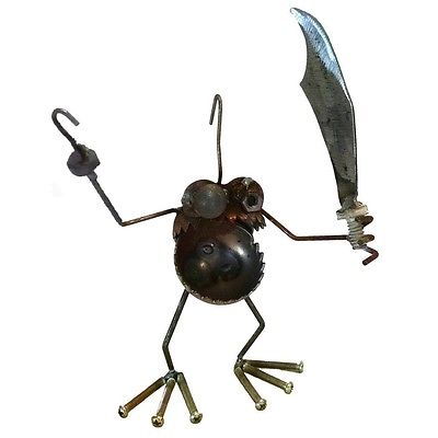 Sugarpost Gnome Be Gone Mini Pirate With Hook and Sword Welded Metal Art