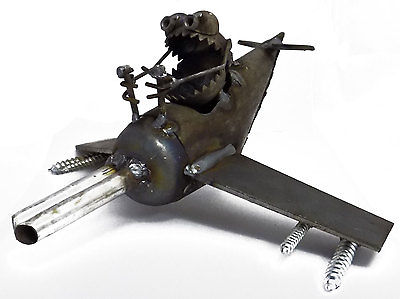 Sugarpost Gnome Be Gone Mini Airplane Fighter Plane Welded Metal Art