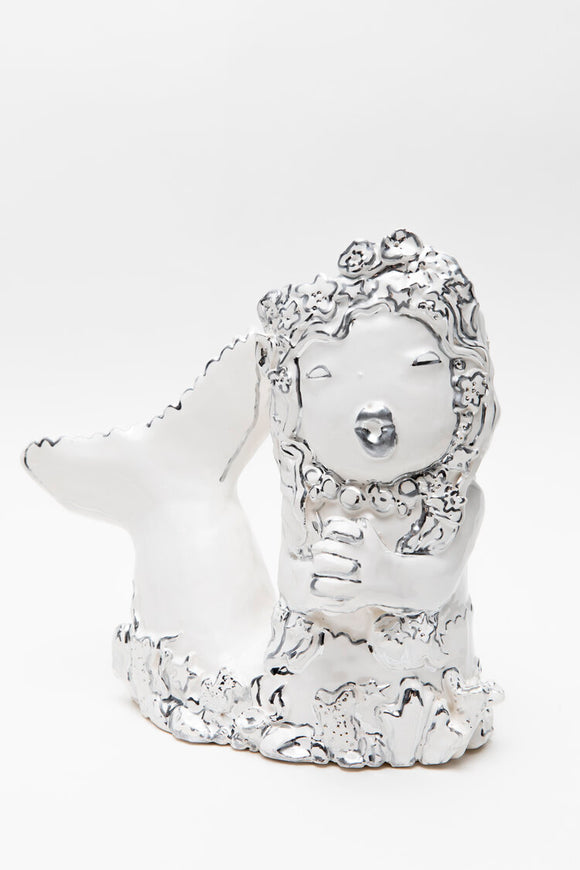 Hazy Mae Mermaid Bright White Ceramic Vasie Vase