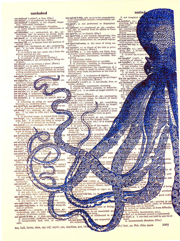 Artnwordz Half Kraken Octopus Original Dictionary Art Print