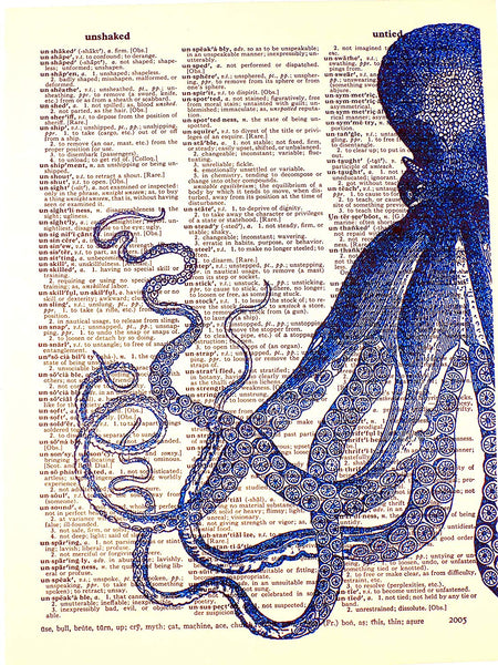 Artnwordz Half Kraken Octopus Original Dictionary Art Print