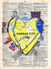 Artnwordz Kansas City Heart Map Original Dictionary Page Pop Art Print Poster