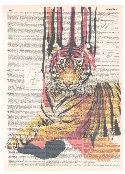 Artnwordz Striped Tiger Dictionary Page Pop Art Wall Desk Art Print Poster