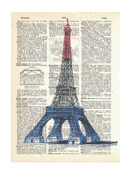 Artnwordz Eiffel Tower Paris France Dictionary Page Pop Art Wall Desk Art Print Poster