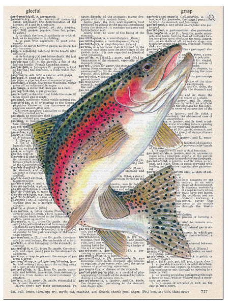 Artnwordz Rainbow Trout Fish Dictionary Page Pop Art Wall or Desk Art Print Poster