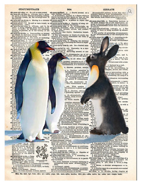 Artnwordz WTF Rabbit Penguins Dictionary Page Pop Art Wall or Desk Art Print Poster