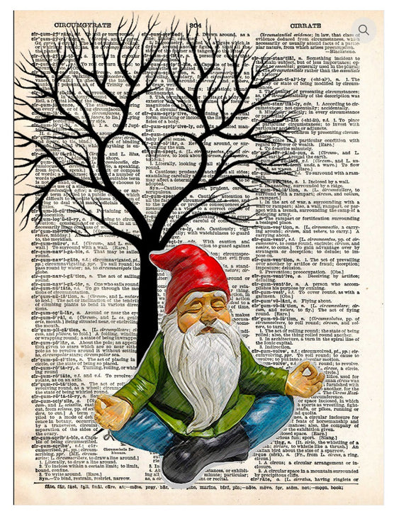 Artnwordz Gnomaste Gnome Meditation Dictionary Page Pop Art Wall or Desk Art Print Poster