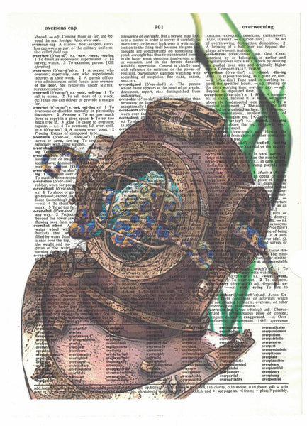 Artnwordz Diving Helmet With Octopus Original Dictionary Page Pop Art Print Poster