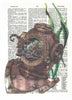Artnwordz Diving Helmet With Octopus Original Dictionary Page Pop Art Print Poster