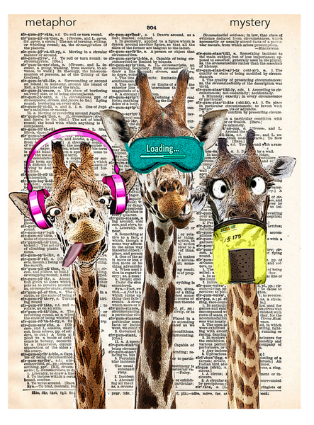 Artnwordz Metaphor 3 Hear Speak See No Evil Giraffes Dictionary Page Pop Art Wall or Desk Art Print Poster
