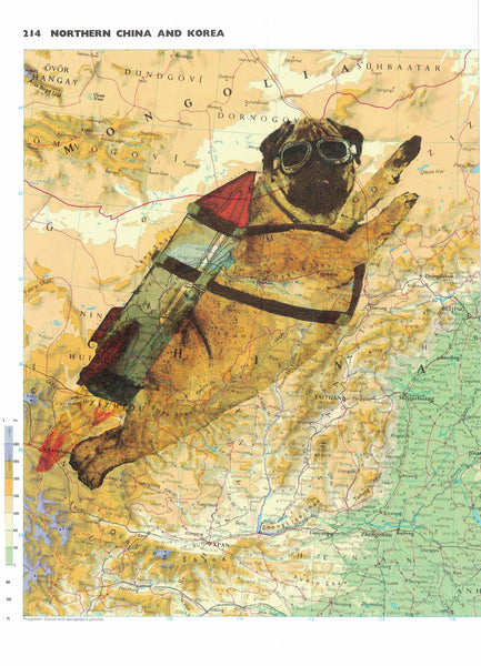 Artnwordz Rocket Pug Original Atlas Page Original Pop Art Wall or Desk Art Print Poster