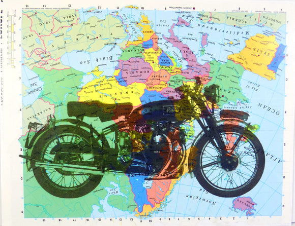 Artnwordz Motorcycle Vintage Original Atlas Sheet Pop Art Wall or Desk Art Print Poster