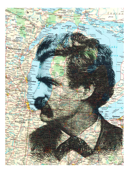 Artnwordz Mark Twain Profile Original Upcycled Atlas Sheet Pop Art Wall or Desk Art Print Poster