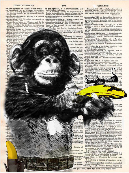 Artnwordz Going Bananas Original Dictionary Sheet Pop Art Wall or Desk Art Print Poster