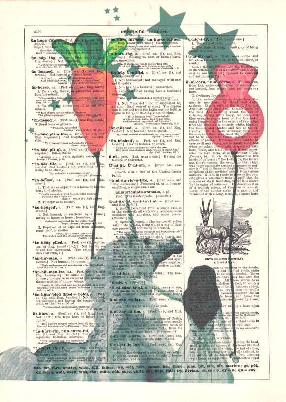 Artnwordz Dreaming of Carats Unicorn Original Dictionary Sheet Pop Art Wall or Desk Art Print Poster