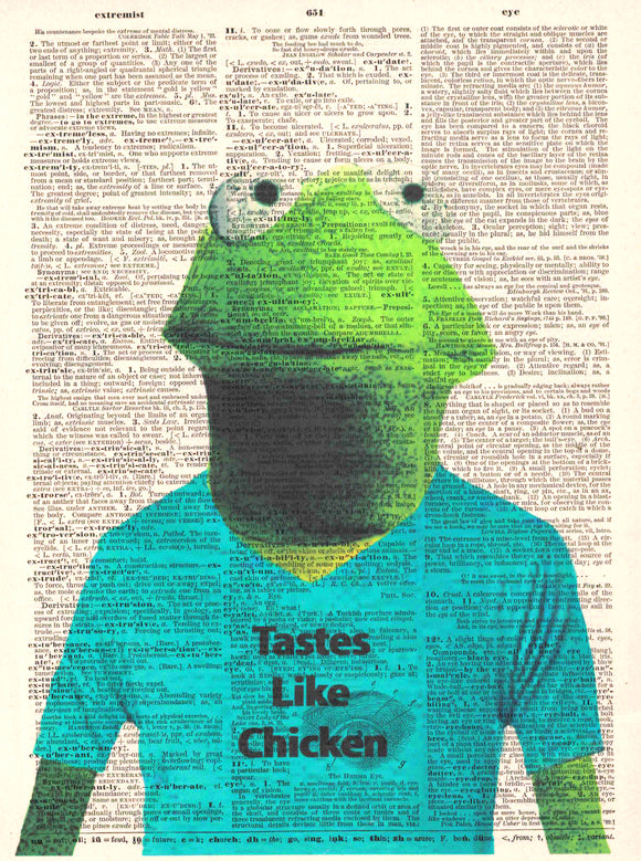 Artnwordz Tastes Like Chicken Upcycled Dictionary Sheet Pop Art Wall or Desk Art Print Poster