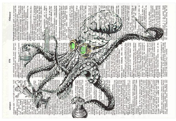 Artnwordz Mad Scientist Octopus Original Dictionary Sheet Pop Art Wall or Desk Art Print Poster