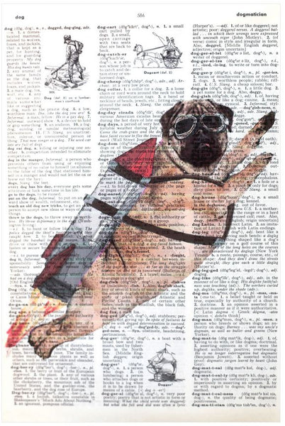 Artnwordz Rocket Pug Flying Original Dictionary Sheet Pop Art Wall or Desk Art Print Poster