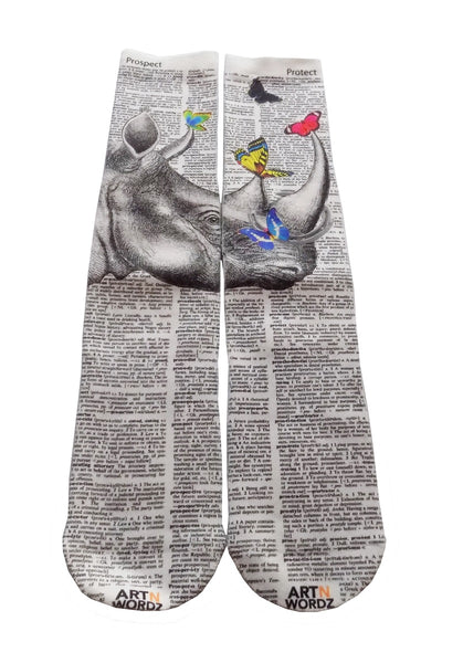 Artnwordz Rhino Butterflies Unisex Dictionary Art Socks