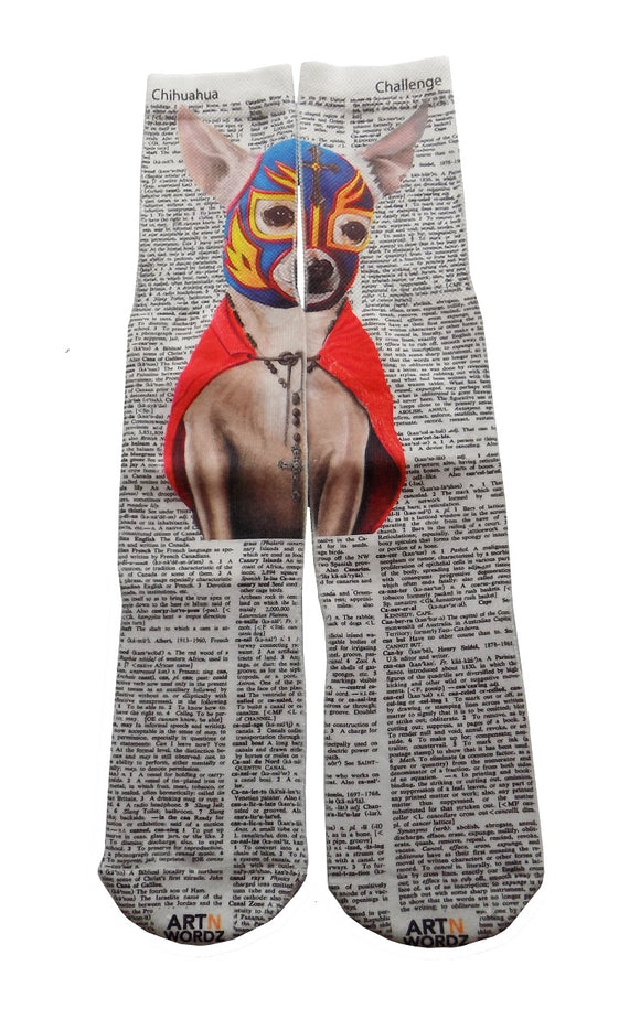 Artnwordz Lucha Libre Chihuahua Unisex Dictionary Art Socks