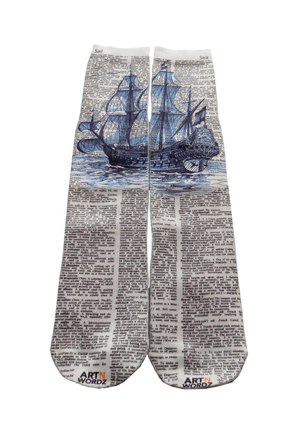 Artnwordz Tall Blue Ship Unisex Dictionary Art Socks
