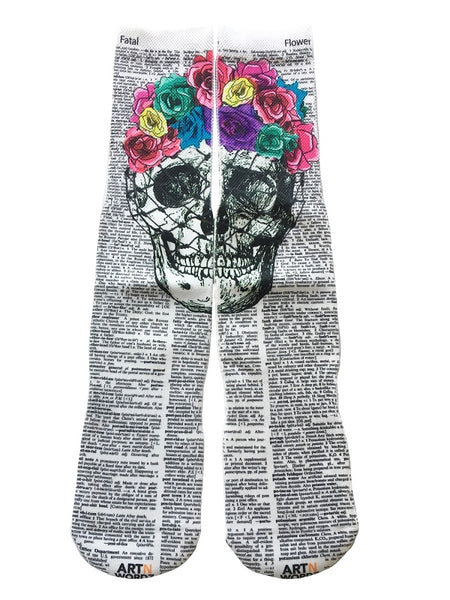 Artnwordz Flower Skull Unisex Dictionary Art Socks