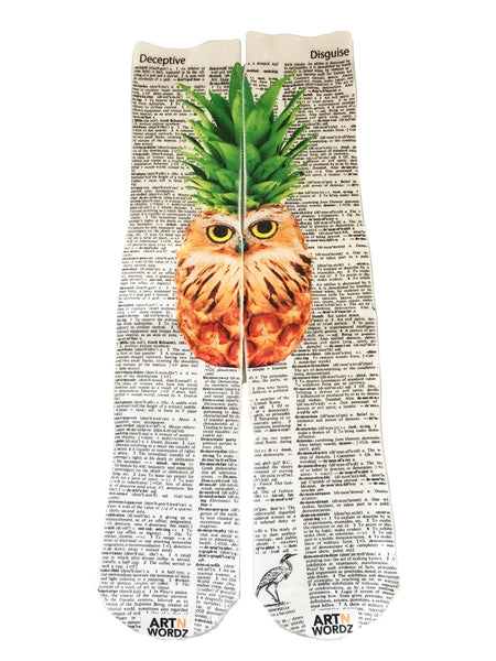 Artnwordz Pineowlple Pineapple Owl Unisex Dictionary Art Socks