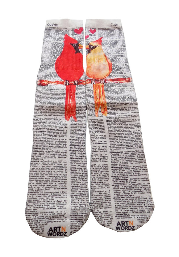 Artnwordz Lovebirds Cardinals Unisex Dictionary Art Socks