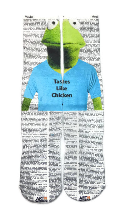 Artnwordz Tastes Like Chicken Kermit Unisex Dictionary Art Socks