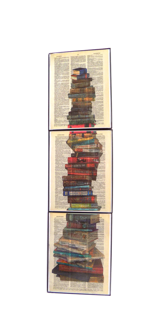 Artnwordz Stacked Books 3 Piece Dictionary Art