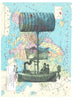 Artnwordz Steampunk Balloon Original Atlas Page Pop Art Wall Desk Art Print Poster