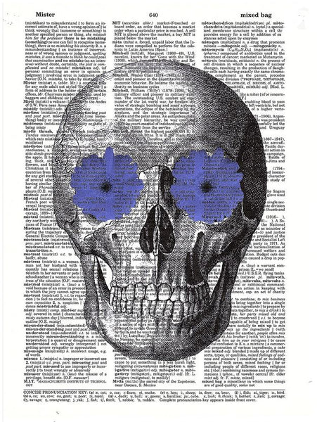 Artnwordz His Skull Blue Flower Eyes Original Dictionary Sheet Pop Art Wall or Desk Art Print Poster